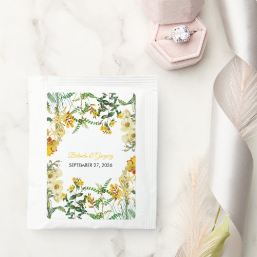 Vintage Yellow Watercolor Floral Botanical Wedding Tea Bag Drink Mix