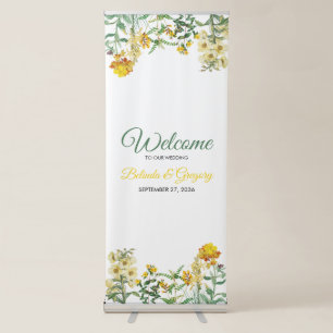 Vintage Yellow Watercolor Floral Wedding Welcome Retractable Banner
