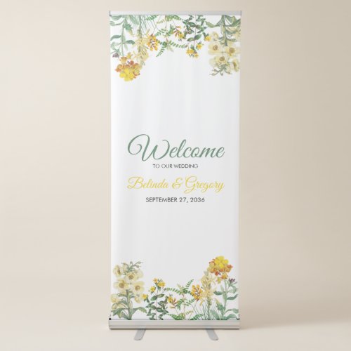 Vintage Yellow Watercolor Floral Wedding Welcome Retractable Banner