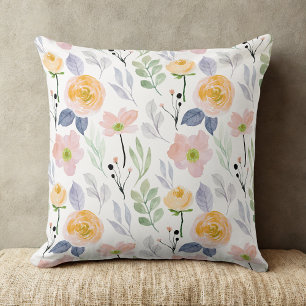 Vintage Yellow Watercolor Rose Cottagecore Pillow 