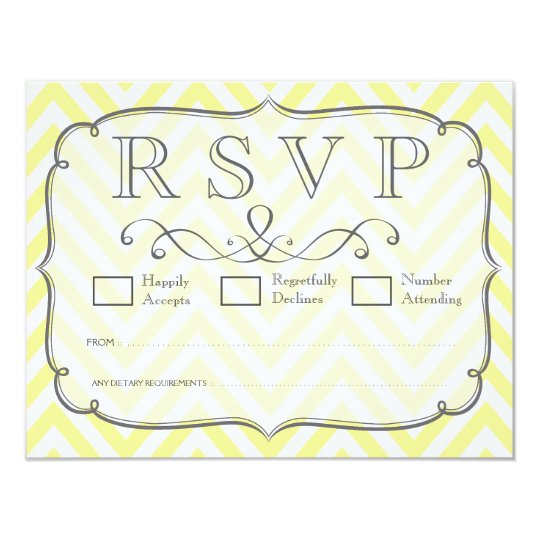 Vintage Yellow & White Chevron Wedding RSVP Cards