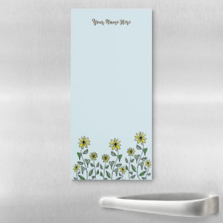 Vintage Yellow Wildflowers Sky Blue Floral Magnetic Notepad