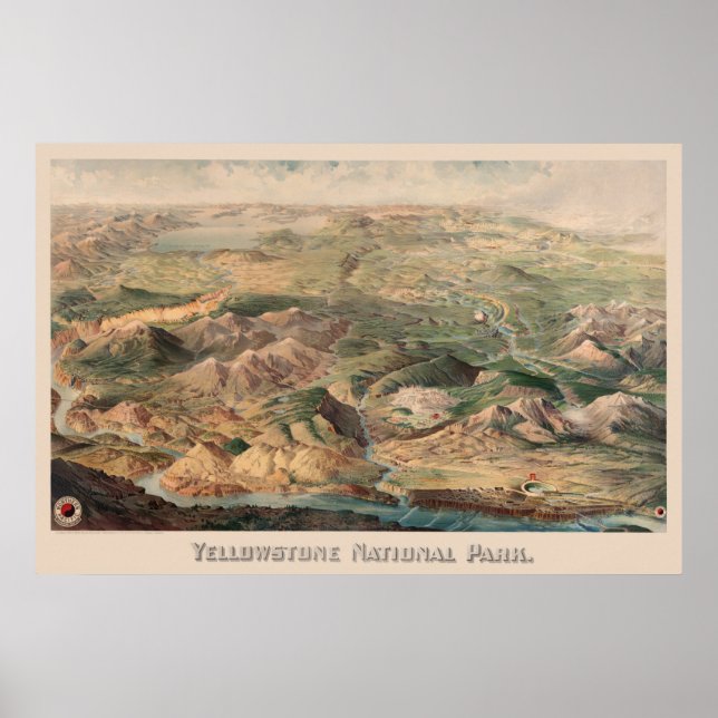 Vintage Yellowstone Illustration Poster (Front)