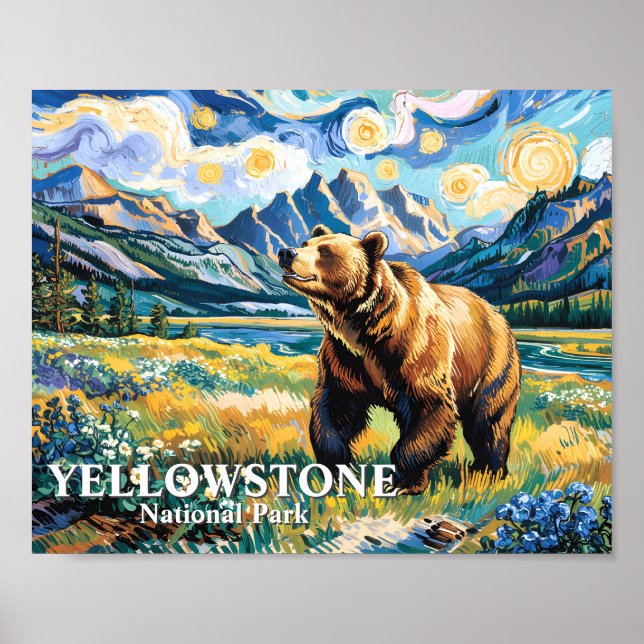Vintage Yellowstone National Park Bear Landscape Poster (Front)
