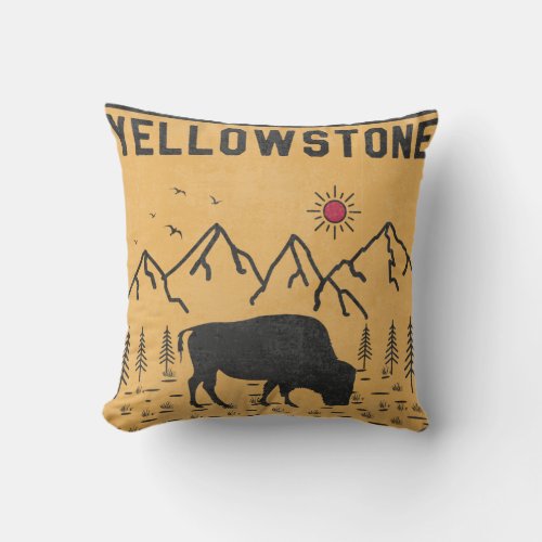 Vintage Yellowstone National Park Bison Wyoming Outdoor Pillow