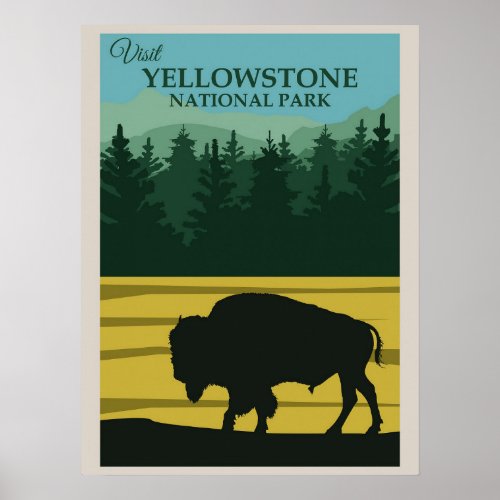 Vintage Yellowstone National Park Buffalo Poster