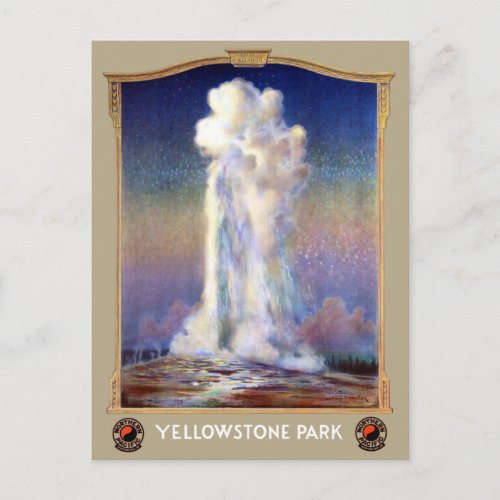 Vintage Yellowstone National Park Geyser Poster Postcard