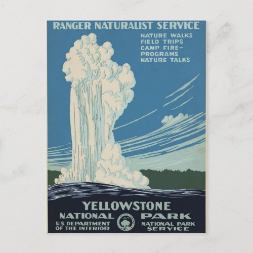 Vintage Yellowstone National Park Geyser WPA Postcard