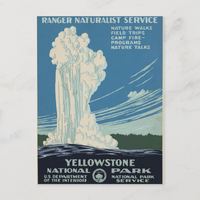 Vintage Yellowstone National Park Geyser WPA Postcard (Front)