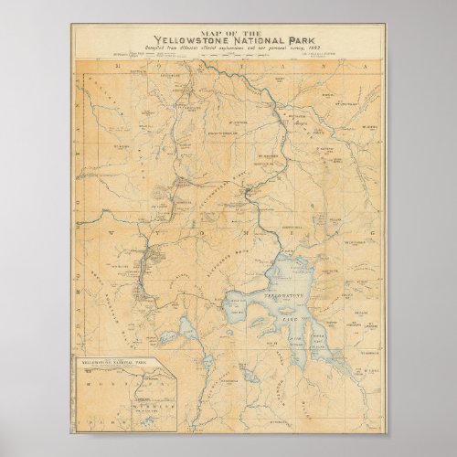 Vintage Yellowstone National Park Map Poster