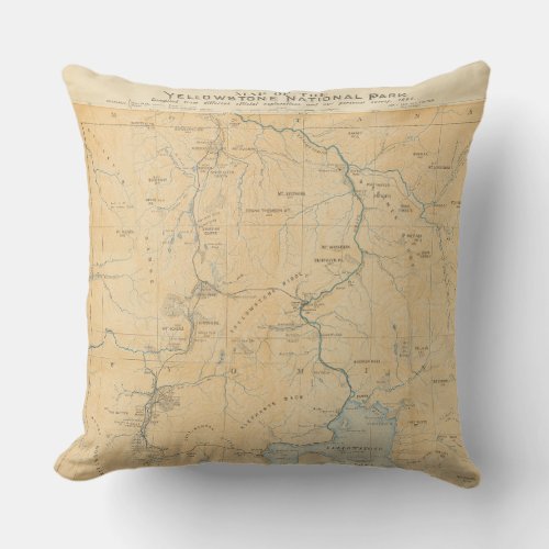 Vintage Yellowstone National Park Map Throw Pillow