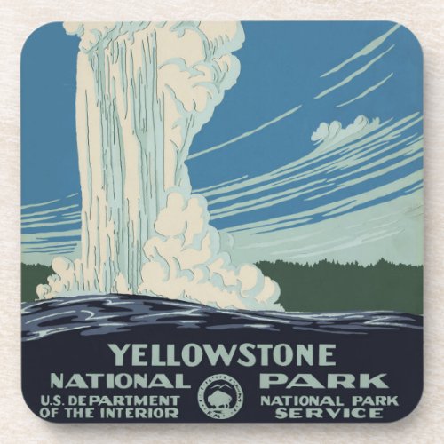 Vintage Yellowstone National Park Old Faithful Beverage Coaster