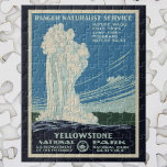 Vintage Yellowstone National Park Old Faithful Jigsaw Puzzle<br><div class="desc">Vintage illustration travel poster or travel brochure cover in Yellowstone National Park featuring Old Faithful Geyser erupting. Ranger Naturalist Service,  nature walks,  field trips,  camp fire programs and nature talks. US Department of the Interior,  National Park Service.</div>