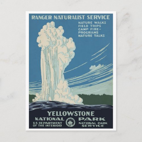 Vintage Yellowstone National Park Old Faithful Postcard