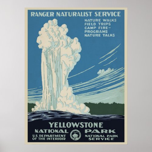 Vintage Yellowstone National Park Old Faithful Poster