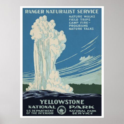 Vintage Yellowstone National Park Old Faithful Poster