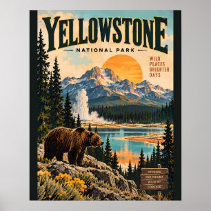 Vintage Yellowstone National Park Poster with Griz