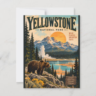 Vintage Yellowstone National Park Poster with Griz Note Card