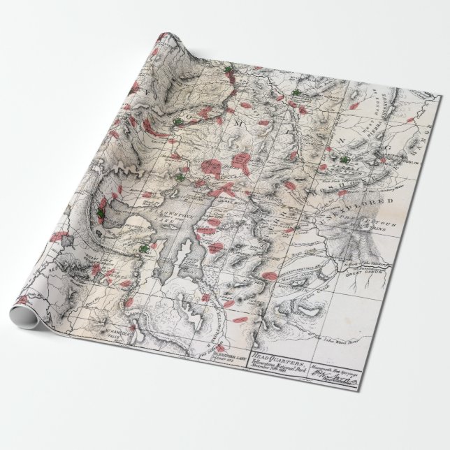 Vintage Yellowstone National Park Topographical Wrapping Paper (Unrolled)