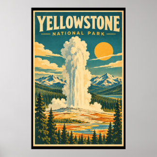 Vintage Yellowstone National Park Travel Art Poster
