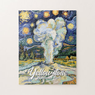 Vintage Yellowstone Old Faithful Van Gogh Style Jigsaw Puzzle