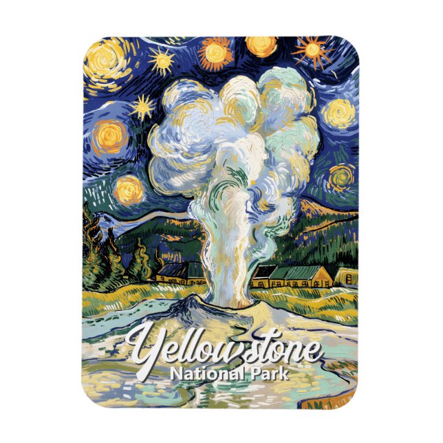 Vintage Yellowstone Old Faithful Van Gogh Style Magnet (Vertical)