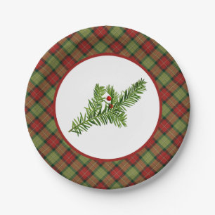 Vintage Yew with Rustic Christmas Plaid Paper Plates
