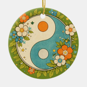 Vintage Yin Yang Symbol Ceramic Ornament