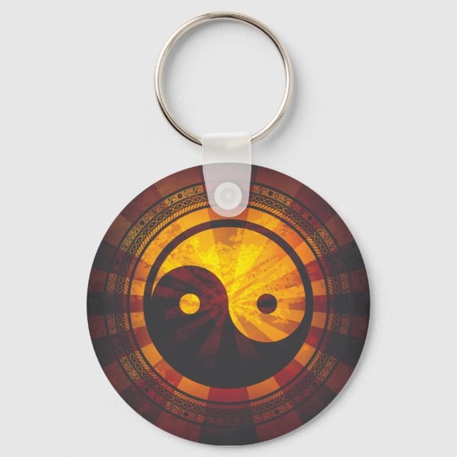 Vintage Yin Yang Symbol Print Keychain (Front)