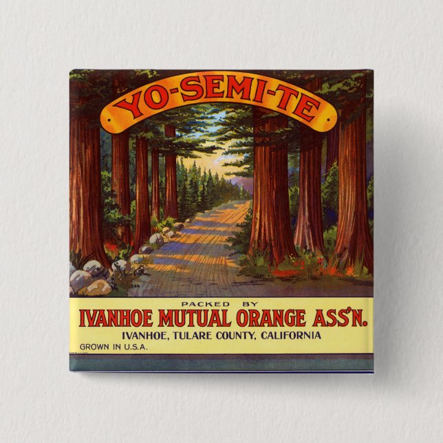 Vintage Yo-Semi-Te Orange Label Button (Front)