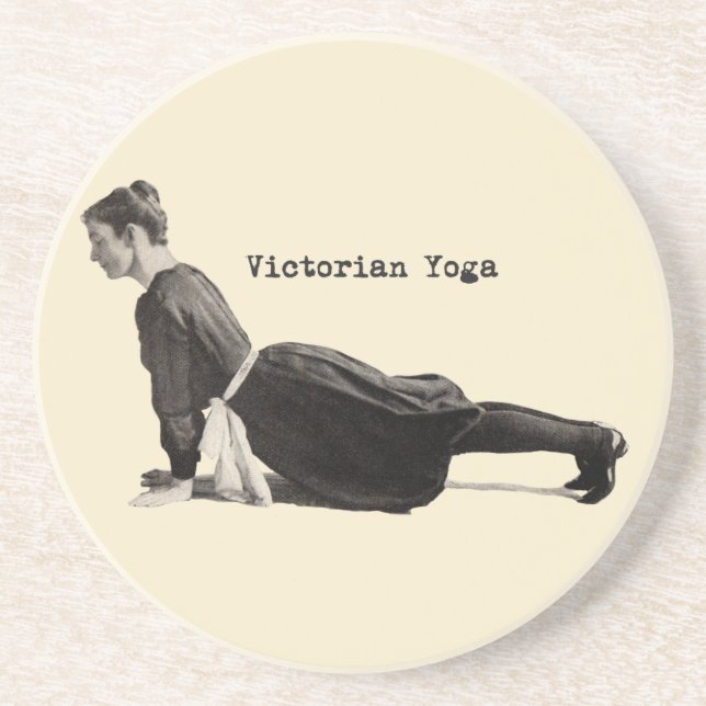 Vintage Yoga Woman Up Dog Antique Sandstone Coaster (Front)