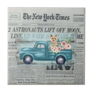 Vintage Yorkie And Truck Ephemera  Ceramic Tile