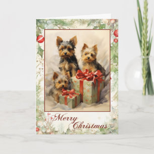 Vintage Yorkie Christmas Holiday Card