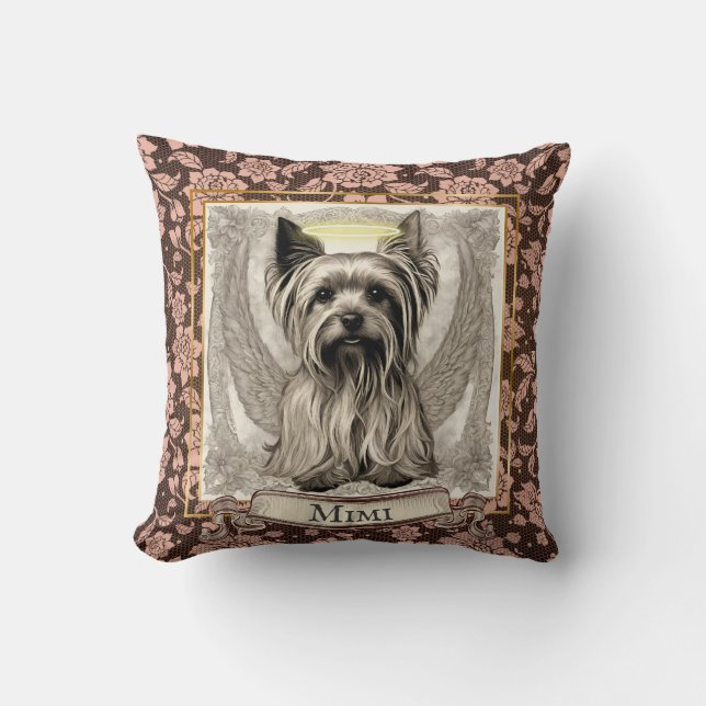 Vintage Yorkshire Terrier Angel Customized  Throw Pillow (Front)