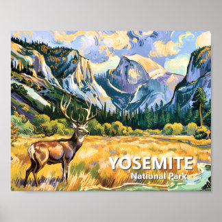 Vintage Yosemite Half Dome Animal Deer Van Gogh Poster