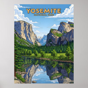 Vintage Yosemite national park landscape Poster