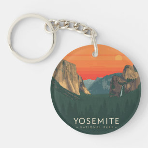 Vintage Yosemite National Park Sunset Keychain