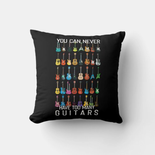 Vintage You Can Never Have Too Many Guitars Music Throw Pillow