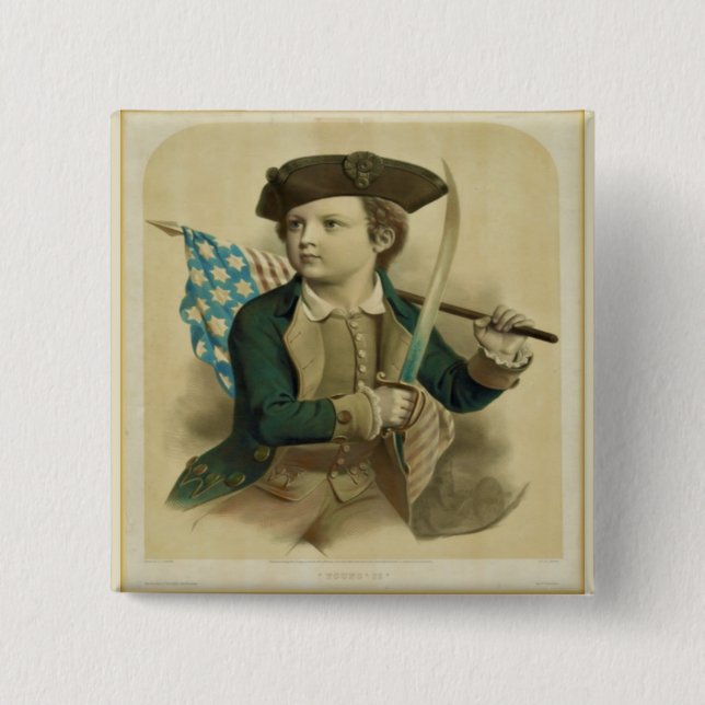 Vintage Young Boy with Flag & Saber Button (Front)