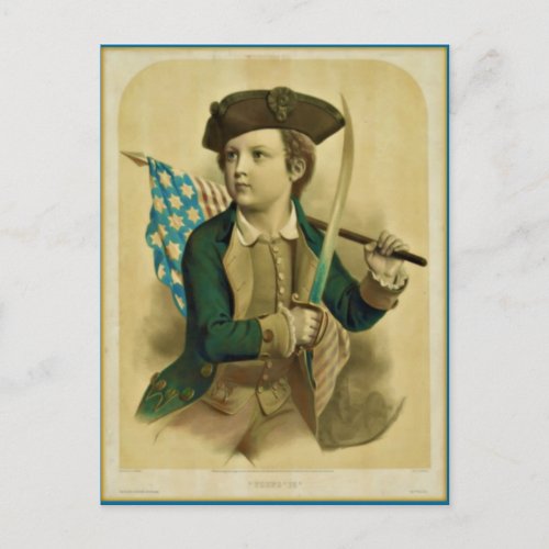 Vintage Young Boy with Flag  Sabre Postcard