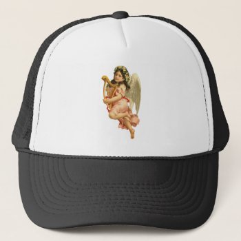 Vintage Young Cherub Angel With Her Harp Trucker Hat by VintageImagesOnline at Zazzle