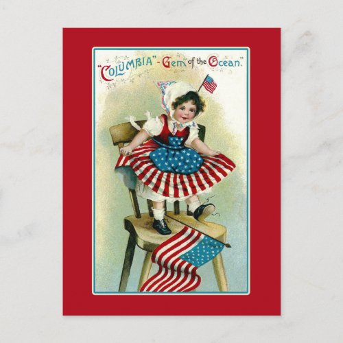 Vintage Young Columbia with Flags Postcard