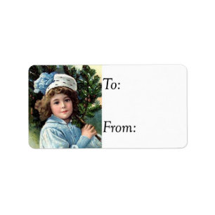 Vintage Young Girl With Christmas Tree Gift Tag