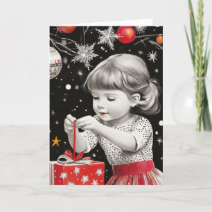 Vintage Young Girl's Magic of Christmas Morning Holiday Card