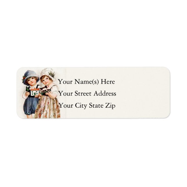 Vintage Young Girls With Christmas Toys Label (Front)