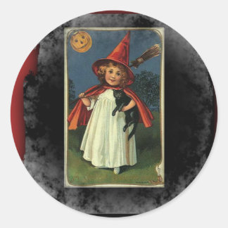 Vintage Young Halloween Witch Classic Round Sticker