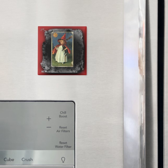 Vintage Young Halloween Witch Eerie Background Magnet (In Situ (Fridge))