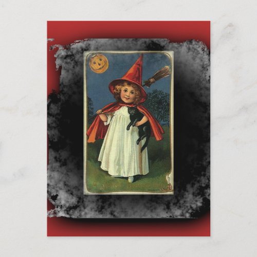 Vintage Young Halloween Witch Postcard