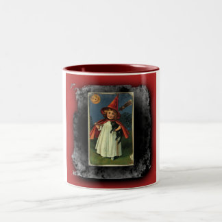 Vintage Young Halloween Witch Two-Tone Coffee Mug