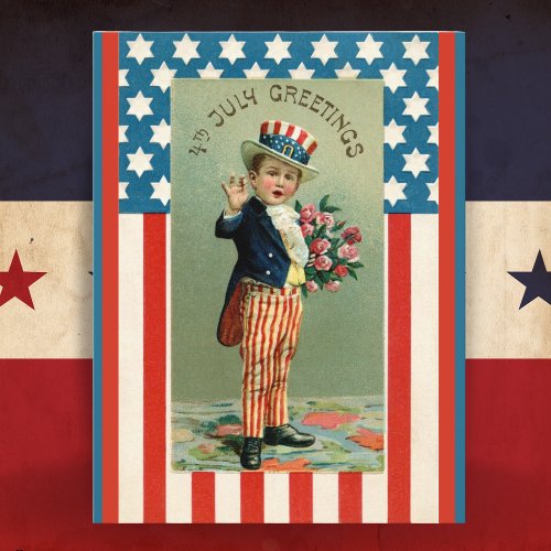 Vintage Young Uncle Sam 4th of July Holiday Postcard